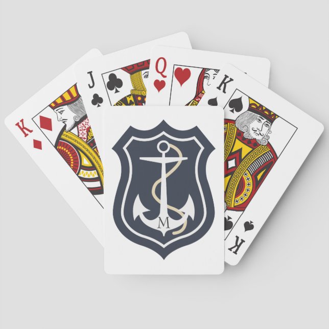 Monogrammed White Nautical Anchor Playing Cards (Back)