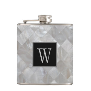 Monogrammed White Pearl Hip Flask