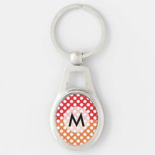 Monogrammed White, Red and Orange Polka Dot Key Ring