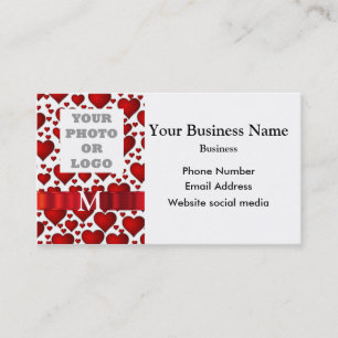 Monogrammed white, red heart pattern company logo business card