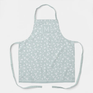 Monogrammed White Snowdrop Pattern. Pastel Green Apron
