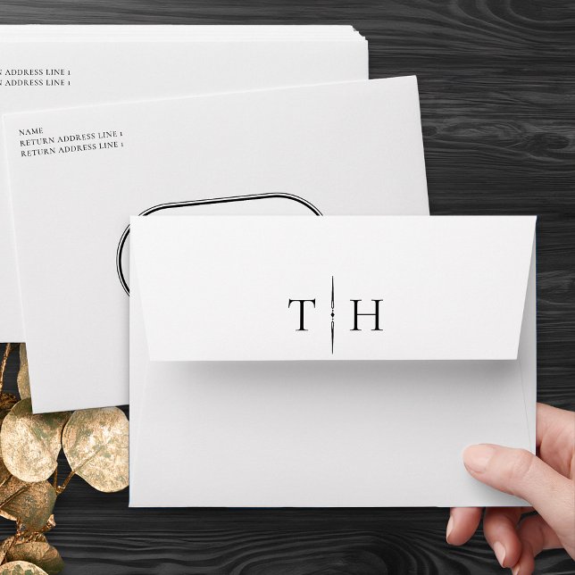 Monogrammed White Wedding Invitation Envelope (Monogrammed wedding invitation envelopes in black and white from my Wedding Colors Collection)