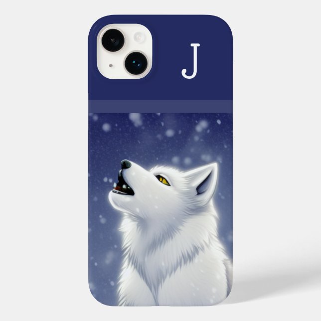 Monogrammed White Wolf Howling Case-Mate iPhone Case (Back)