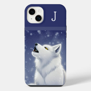 Monogrammed White Wolf Howling iPhone 14 Plus Case