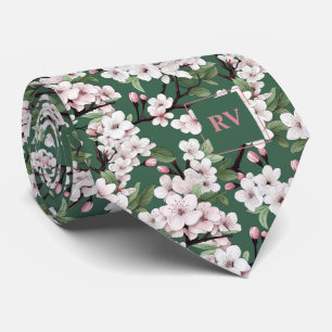Monogrammed Wild Cherry Blossom Watercolor Flowers Tie
