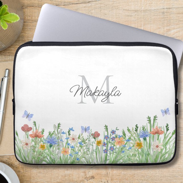 Monogrammed Wildflower  Laptop Sleeve (Creator Uploaded)
