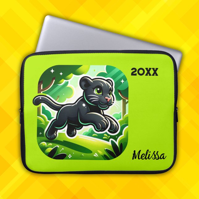 Monogrammed with Black and Green Panther Cub | Laptop Sleeve (Creator Uploaded)