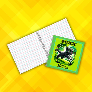 Monogrammed with Black and Green Panther Cub   Notebook