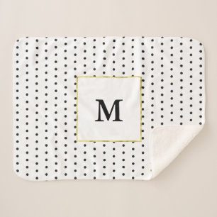 Monogrammed with Black and White Polka Dots Sherpa Blanket
