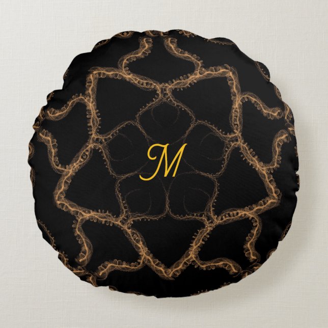 Monogrammed with tan design round cushion (Front)