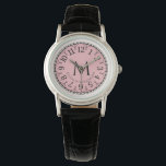 Monogrammed Women's Rose Gold Vintage Watch<br><div class="desc">An elegant monogrammed vintage rose gold watch with your initial and name in a classic type on a rose pink background. The watch face has a pretty decorative border of arcs around it.</div>