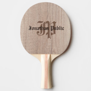 Monogrammed Wood Board Plank Look Old Script Ping Pong Paddle