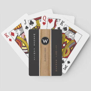 Monogrammed Wood Colour Stripe Black Playing Cards
