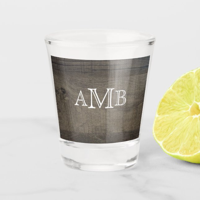 Monogrammed Wood-Look  Shot Glass (Front)