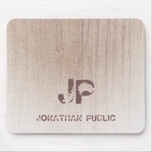 Monogrammed Wood Look Template Distressed Text Mouse Mat
