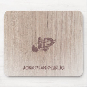 Monogrammed Wood Look Trendy Elegant Template Mouse Mat