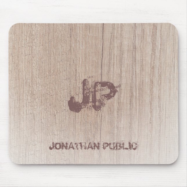 Monogrammed Wood Look Trendy Elegant Template Mouse Mat (Front)