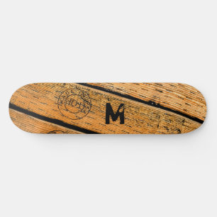 Monogrammed Wood Planks Stamped w "Made in USA" Skateboard