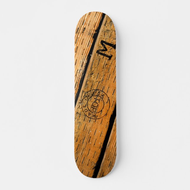 Monogrammed Wood Planks Stamped w "Made in USA" Skateboard (Front)