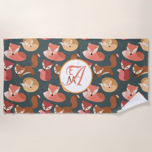 Monogrammed Woodland Fox Fall Colours Autumn Beach Towel