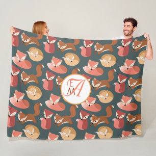 Monogrammed Woodland Fox Fall Colours Autumn Fleece Blanket