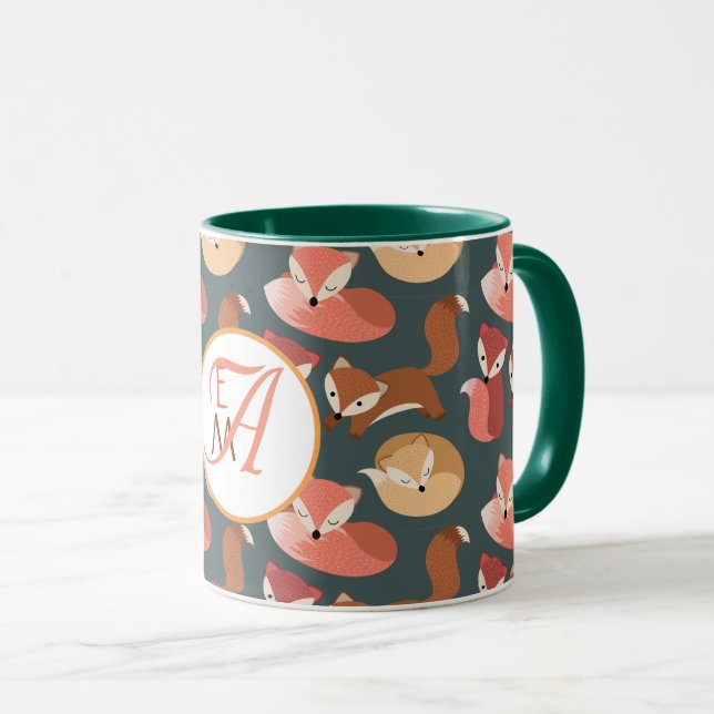 Monogrammed Woodland Fox Fall Colours Autumn Mug (Front Right)