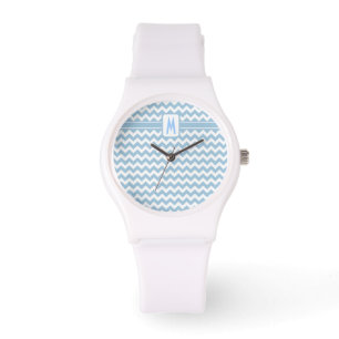 Monogrammed Wrist Watch: Blue and White Chevrons Watch