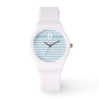 Monogrammed Wrist Watch: Blue and White Chevrons Watch