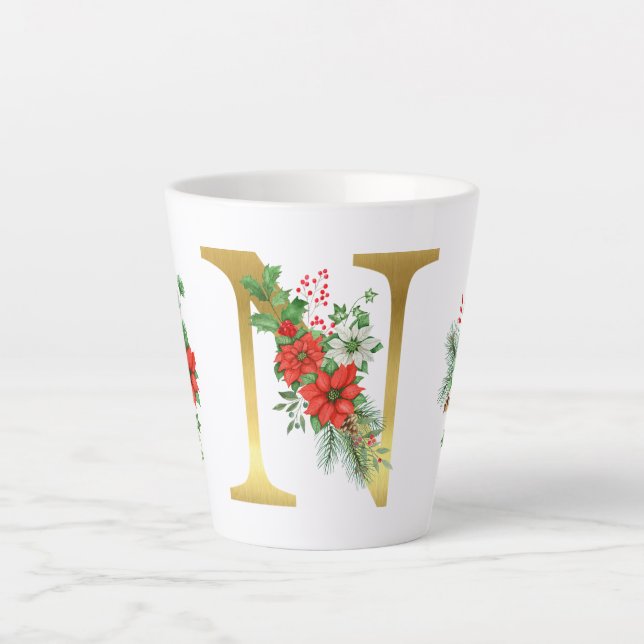 Monogrammed Xmas Latte Mug-Gold Letter Latte Mug (Front)