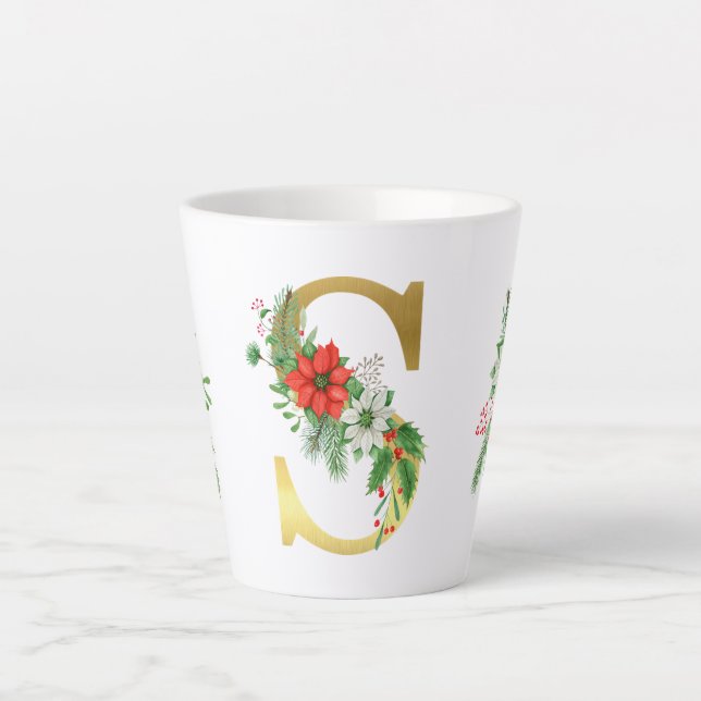 Monogrammed Xmas Latte Mug-Gold Letter Latte Mug (Front)