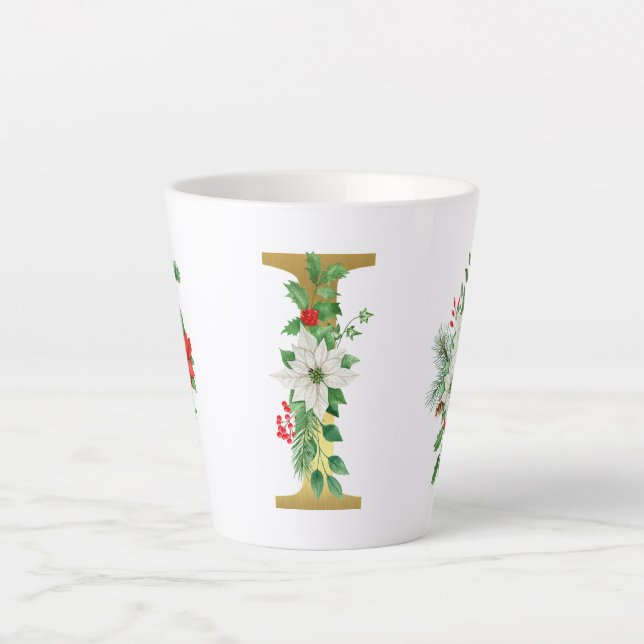 Monogrammed Xmas Latte Mug-Gold Letter Mug (Front)
