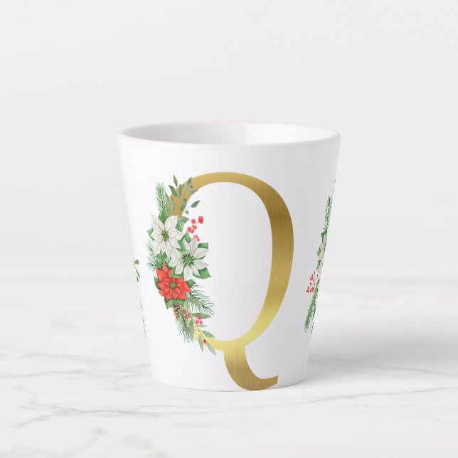 Monogrammed Xmas Latte Mug-Gold Letter Mug (Front)