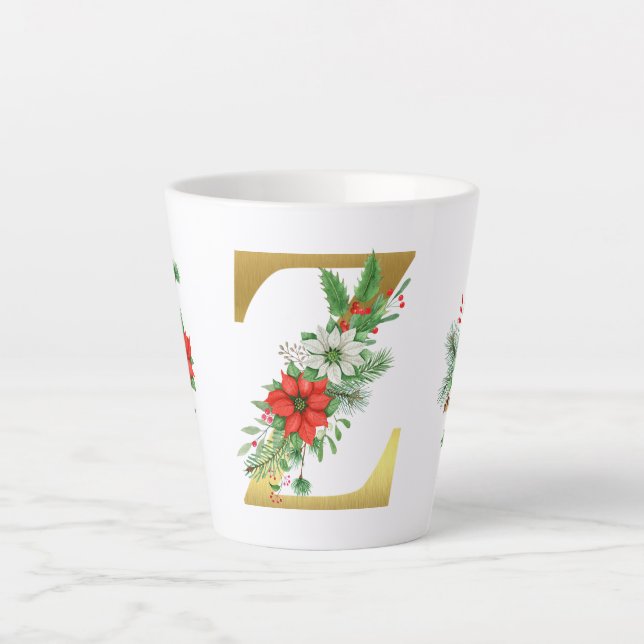 Monogrammed Xmas Latte Mug- Gold Letter Mug (Front)
