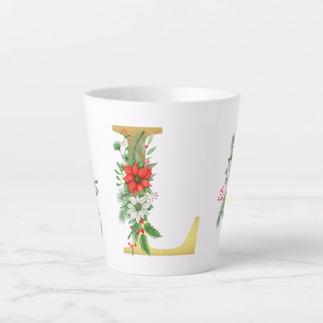 Monogrammed Xmas Latte Mug-Gold Letter Mug (Front)