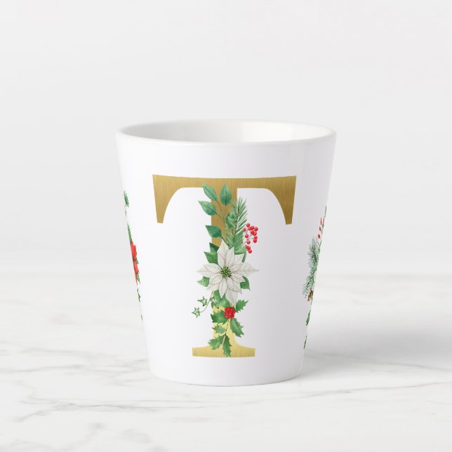 Monogrammed Xmas Latte Mug-Gold Letter Mug (Front)