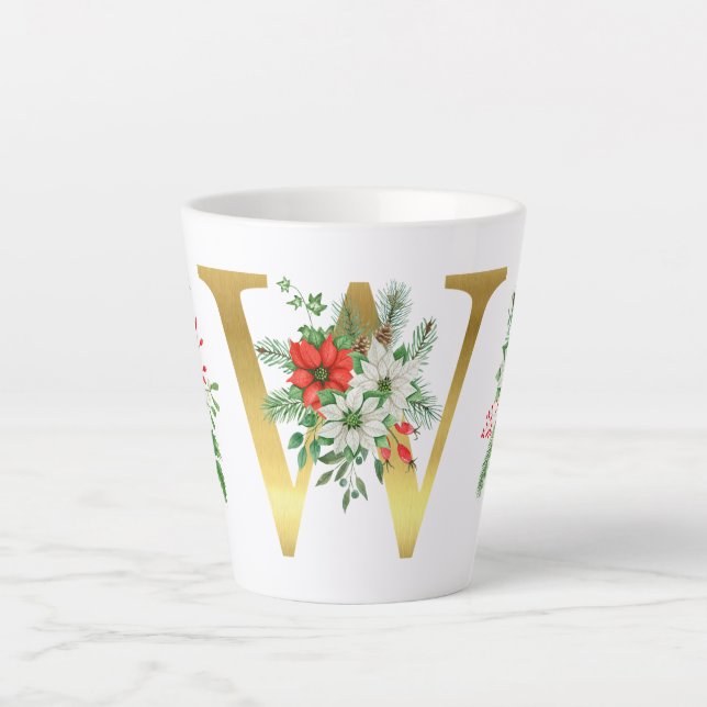 Monogrammed Xmas Latte Mug-Gold Letter Mug (Front)