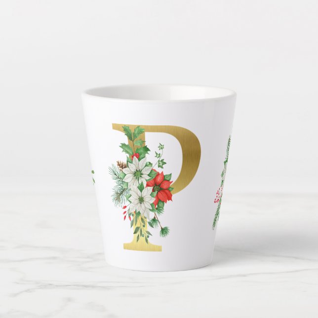 Monogrammed Xmas Latte Mug-Gold Letter Mug (Front)