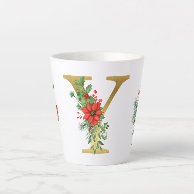 Monogrammed Xmas Latte Mug- Gold Letter Mug (Front)