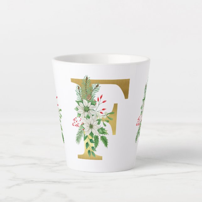 Monogrammed Xmas Latte Mug-Gold Letter Mug (Front)
