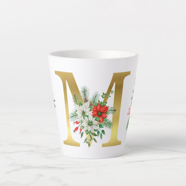 Monogrammed Xmas Latte Mug-Gold Letter Mug (Front)