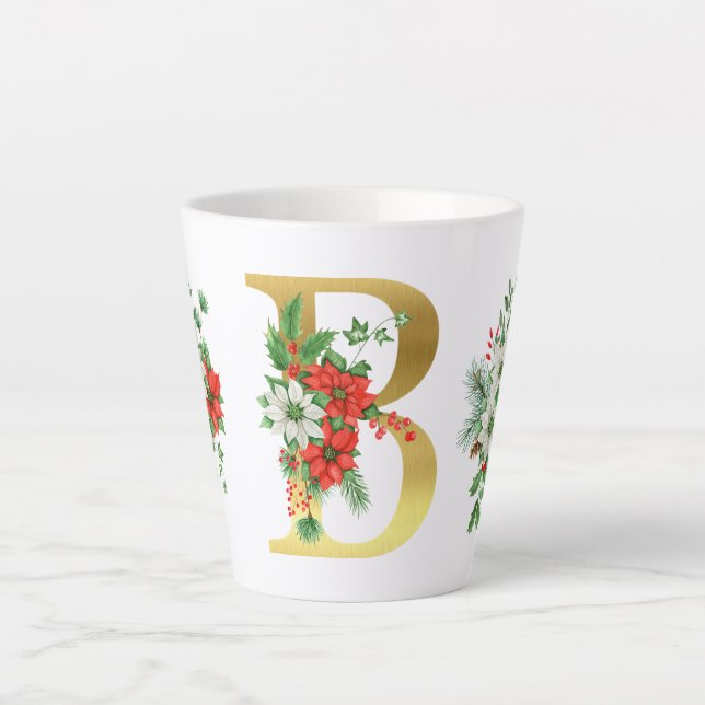 Monogrammed Xmas Latte Mug- Gold Letter Mug (Front)