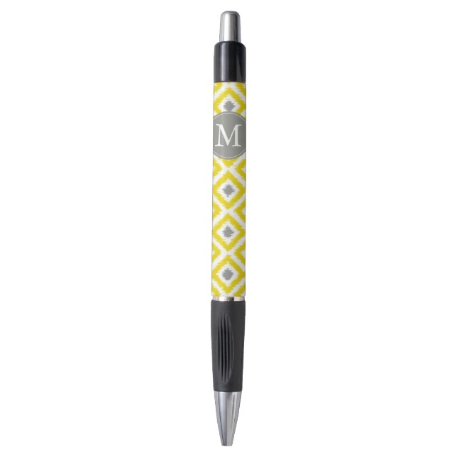 Monogrammed Yellow and Grey Diamonds Ikat Pattern (Front Vertical)