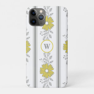 Monogrammed Yellow and Grey Floral  iPhone 11 Pro Case