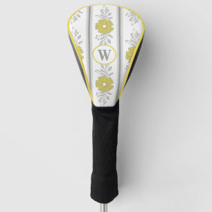 Monogrammed Yellow and Grey Floral Golf Head Cover
