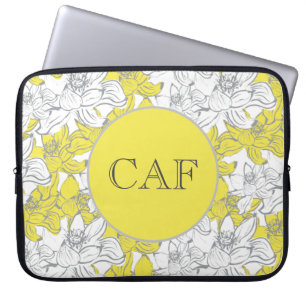 Monogrammed Yellow and Grey Floral  Laptop Sleeve