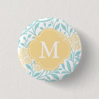 Monogrammed Yellow Aqua Floral Damask Pattern