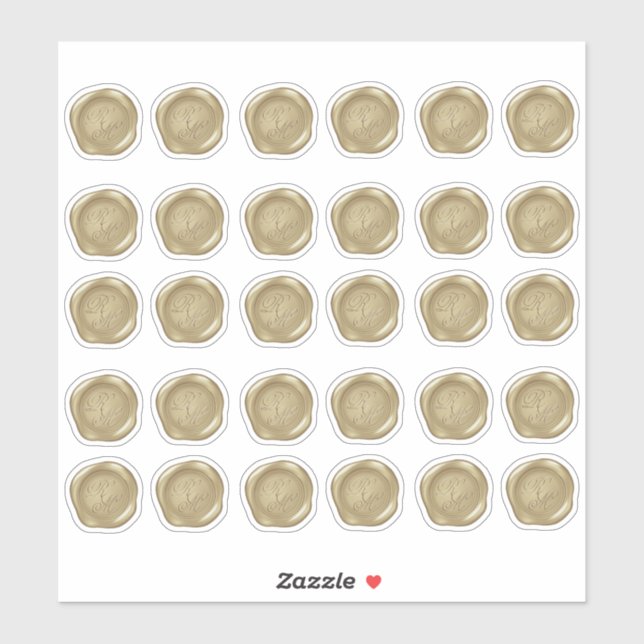 Monogrammed Yellow Gold Faux Wax Seals (Sheet)