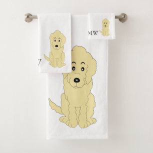 Monogrammed Yellow Goldendoodle Dog Design Bath Towel Set
