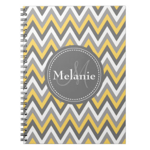 Monogrammed Yellow & Grey Chevron Pattern Notebook