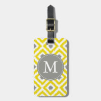 Monogrammed Yellow Grey Diamonds Ikat Pattern